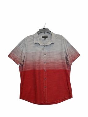 INC Men’s Gray Red Ombre Short Sleeve Button-Up Shirt – Size XL Cotton Casual